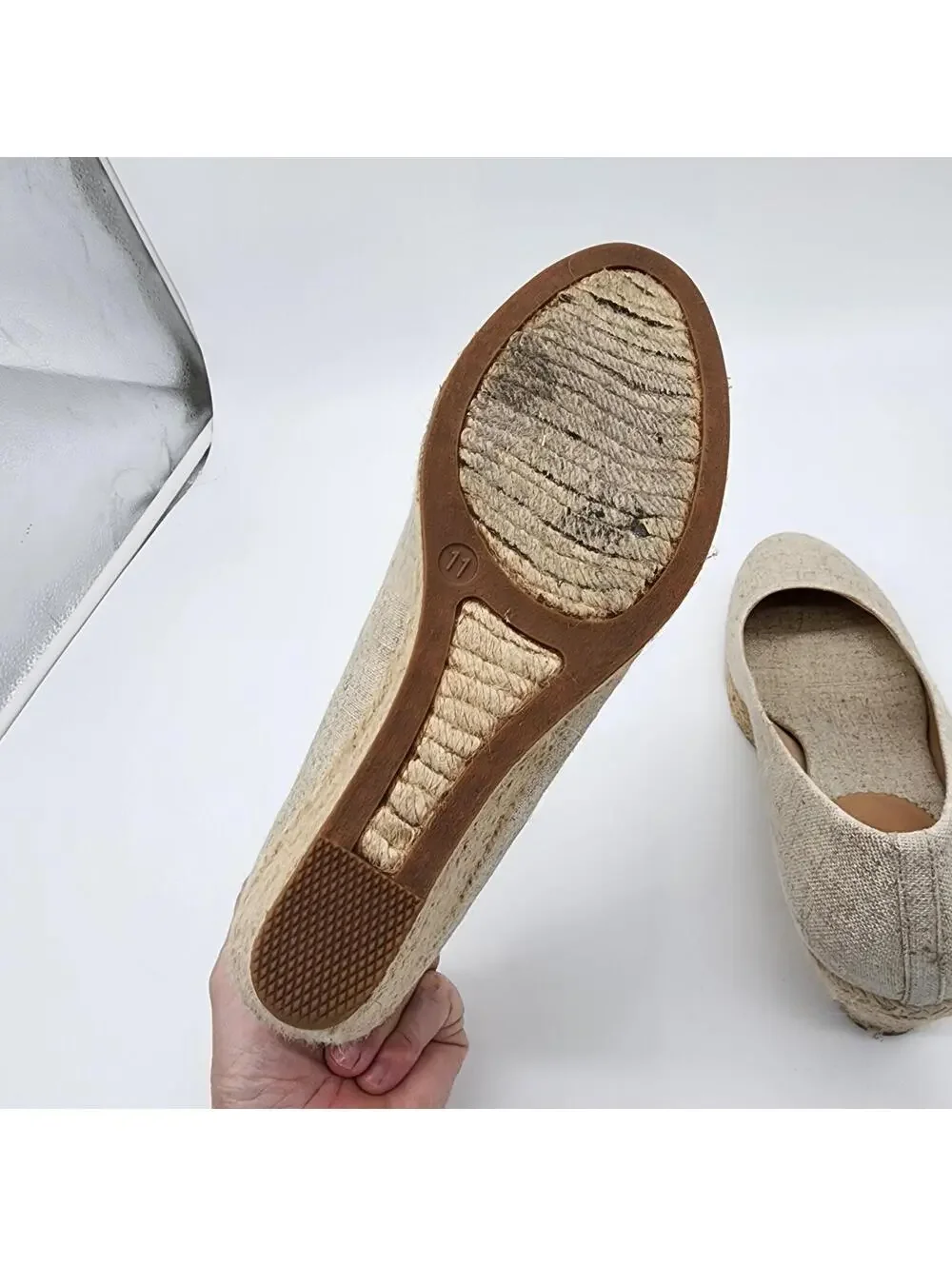 J.Crew Metallic Cream Espadrille Wedge Shoes Women's Size 11 Canvas